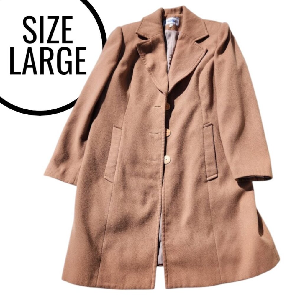 Women's Jacket Trench Coat Size Large Camel Beige Trenchcoat Long Sleeve Wool Bl